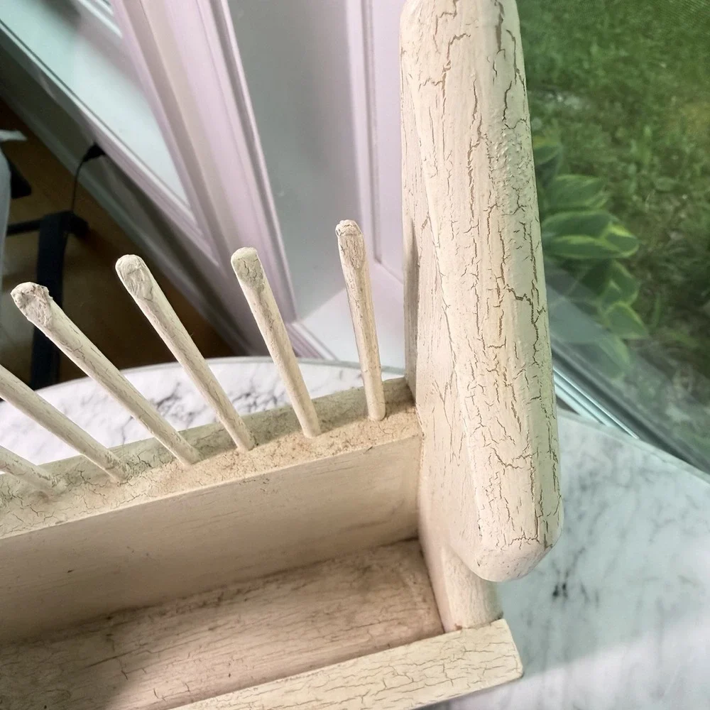 VTG 90s Wooden Crackle Painted Blueberry Scoop Rake Hand Picker Farmhouse White